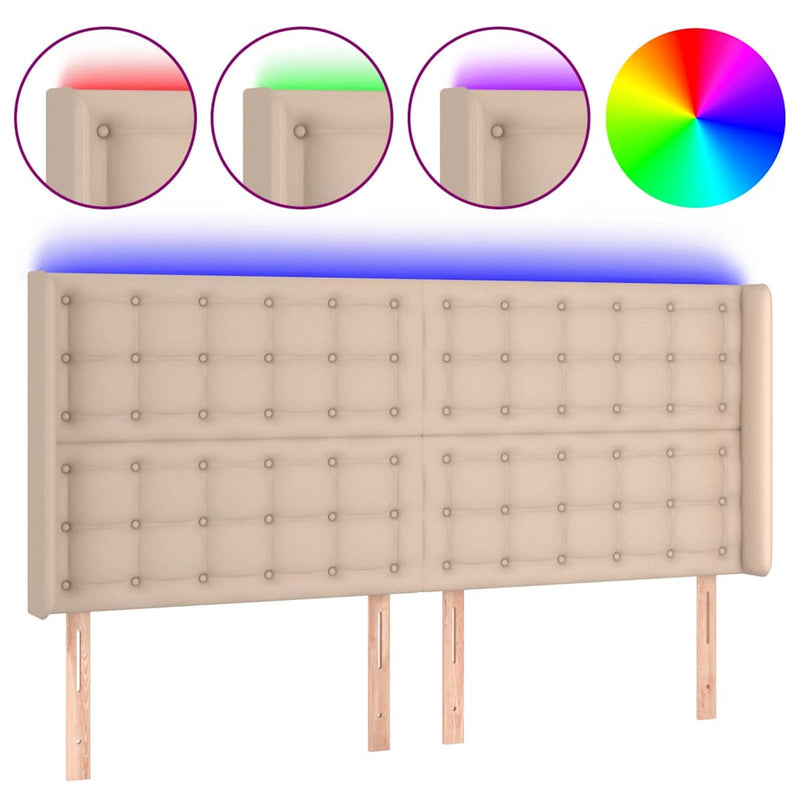 Tăblie de pat cu LED, cappuccino, 183x16x118/128 cm, piele eco