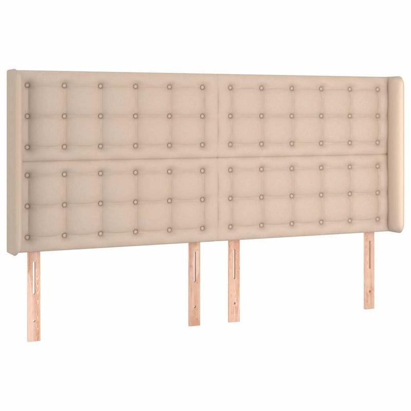 Tăblie de pat cu LED, cappuccino, 183x16x118/128 cm, piele eco