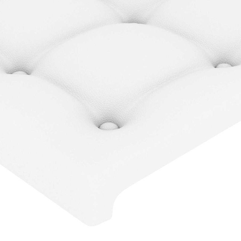 Tăblie de pat cu LED, alb, 203x16x118/128 cm, piele ecologică