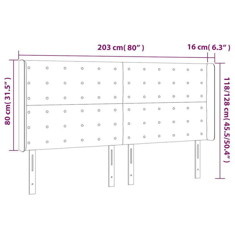 Tăblie de pat cu LED, alb, 203x16x118/128 cm, piele ecologică