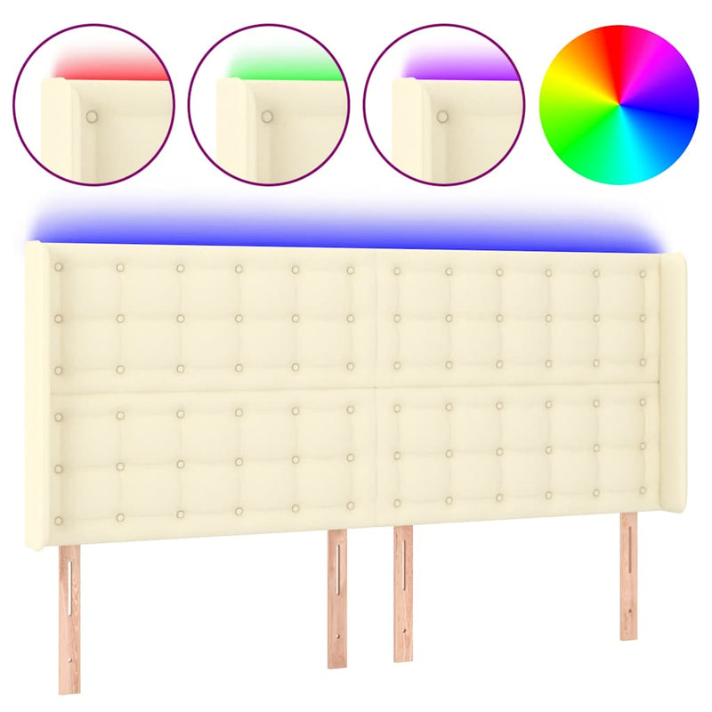 Tăblie de pat cu LED, crem, 203x16x118/128 cm, piele ecologică
