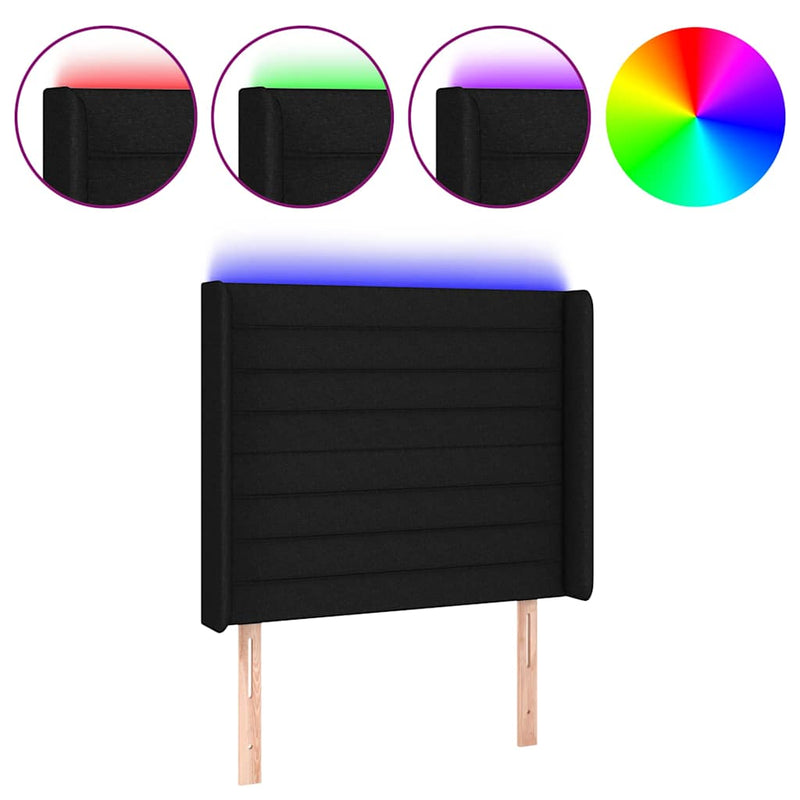 Tăblie de pat cu LED, negru, 83x16x118/128 cm, textil