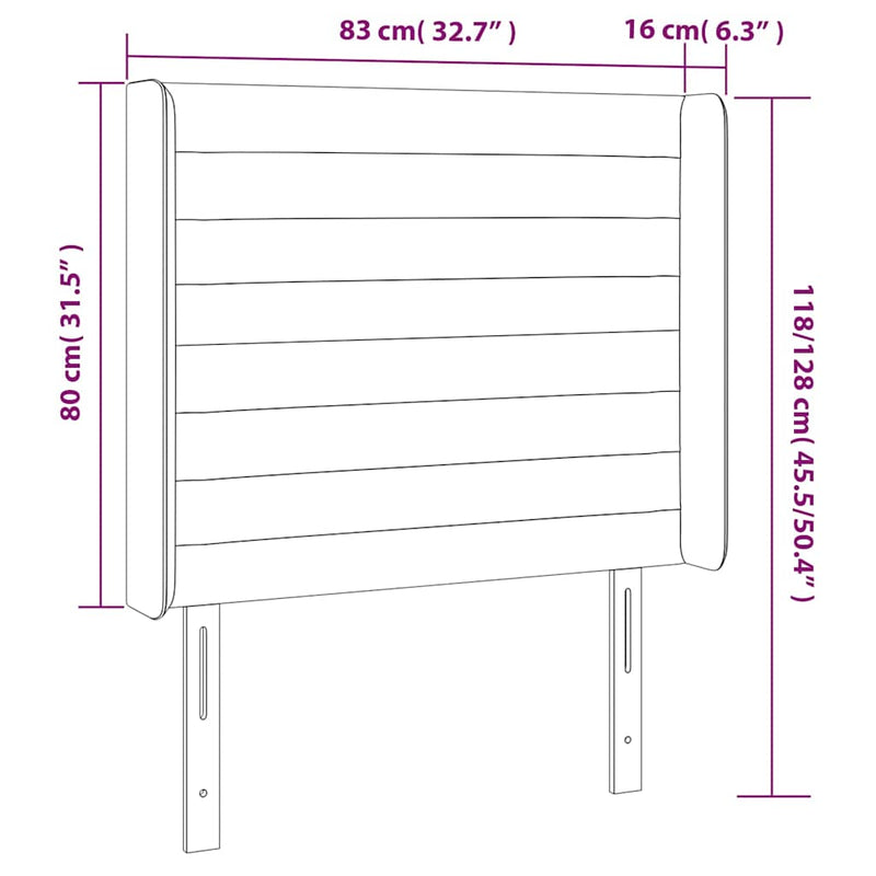 Tăblie de pat cu LED, negru, 83x16x118/128 cm, textil