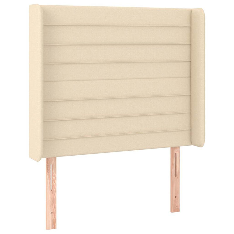 Tăblie de pat cu LED, crem, 83x16x118/128 cm, textil