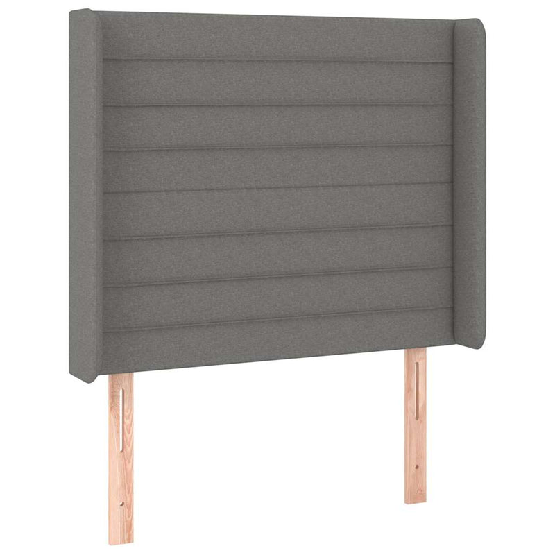 Tăblie de pat cu LED, gri închis, 103x16x118/128 cm, textil