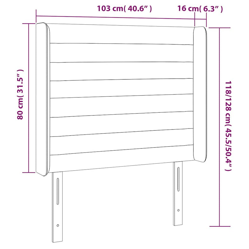 Tăblie de pat cu LED, gri închis, 103x16x118/128 cm, textil