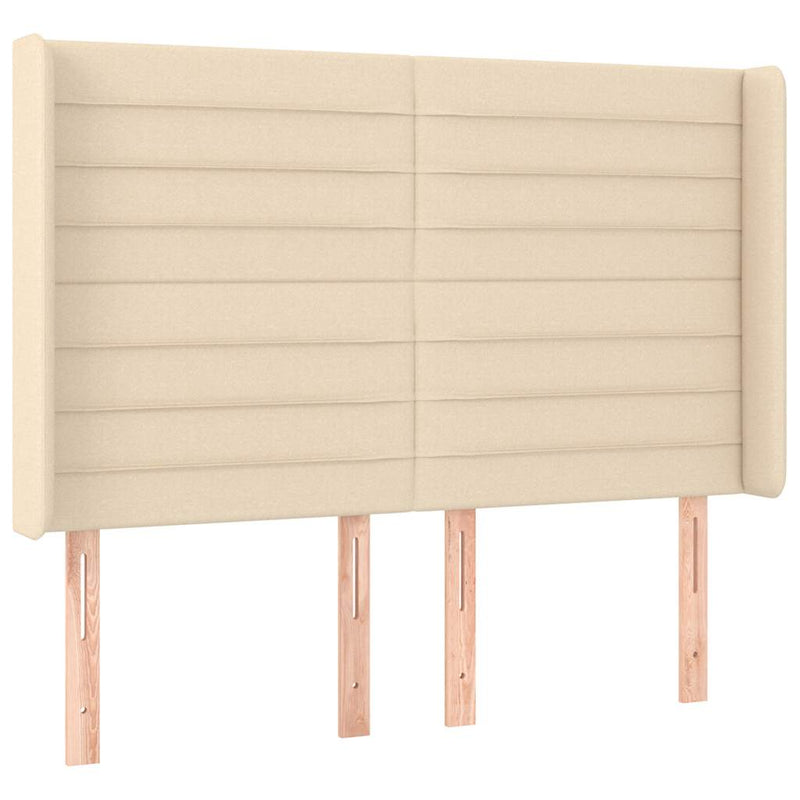 Tăblie de pat cu LED, crem, 147x16x118/128 cm, textil