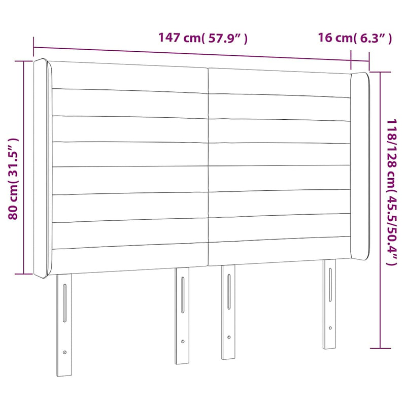 Tăblie de pat cu LED, crem, 147x16x118/128 cm, textil