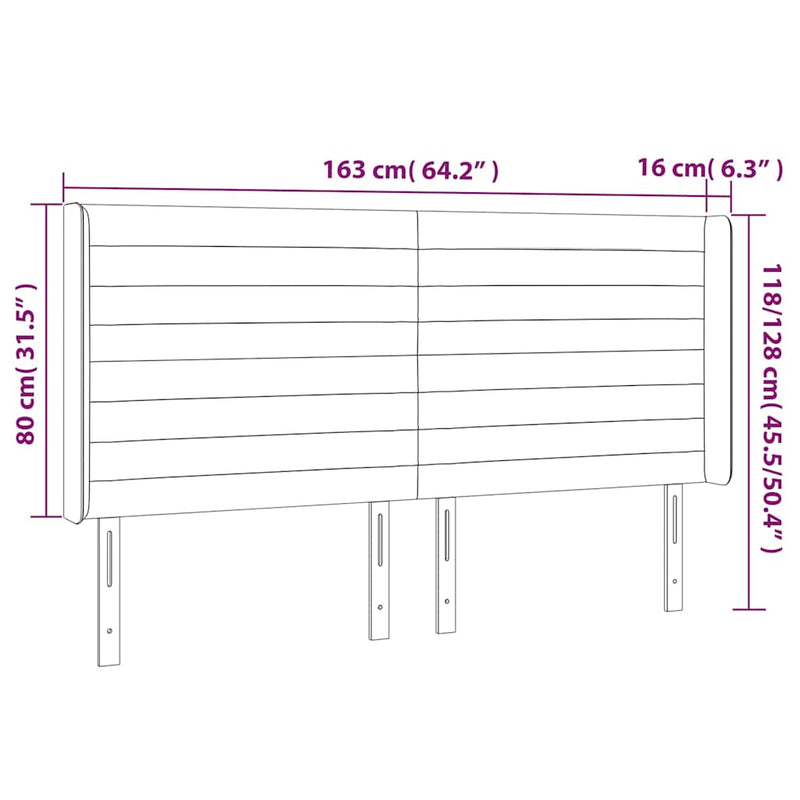 Tăblie de pat cu LED, crem, 163x16x118/128 cm, textil