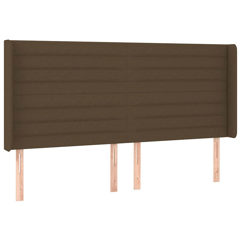 Tăblie de pat cu LED, maro închis, 183x16x118/128 cm, textil