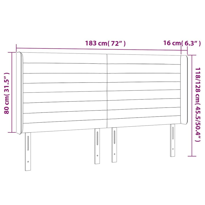 Tăblie de pat cu LED, crem, 183x16x118/128 cm, textil