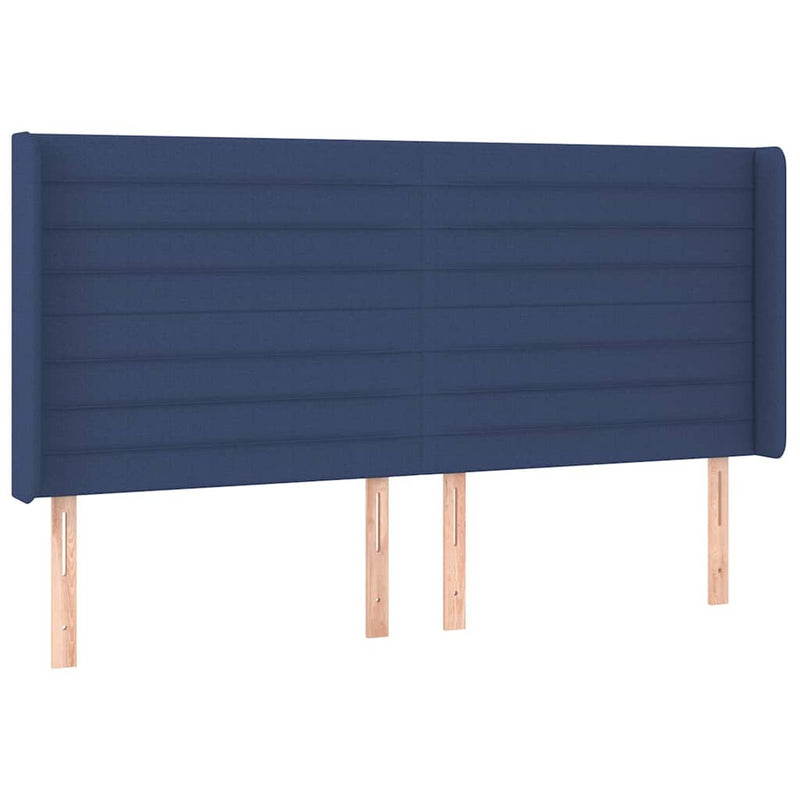 Tăblie de pat cu LED, albastru, 183x16x118/128 cm, textil