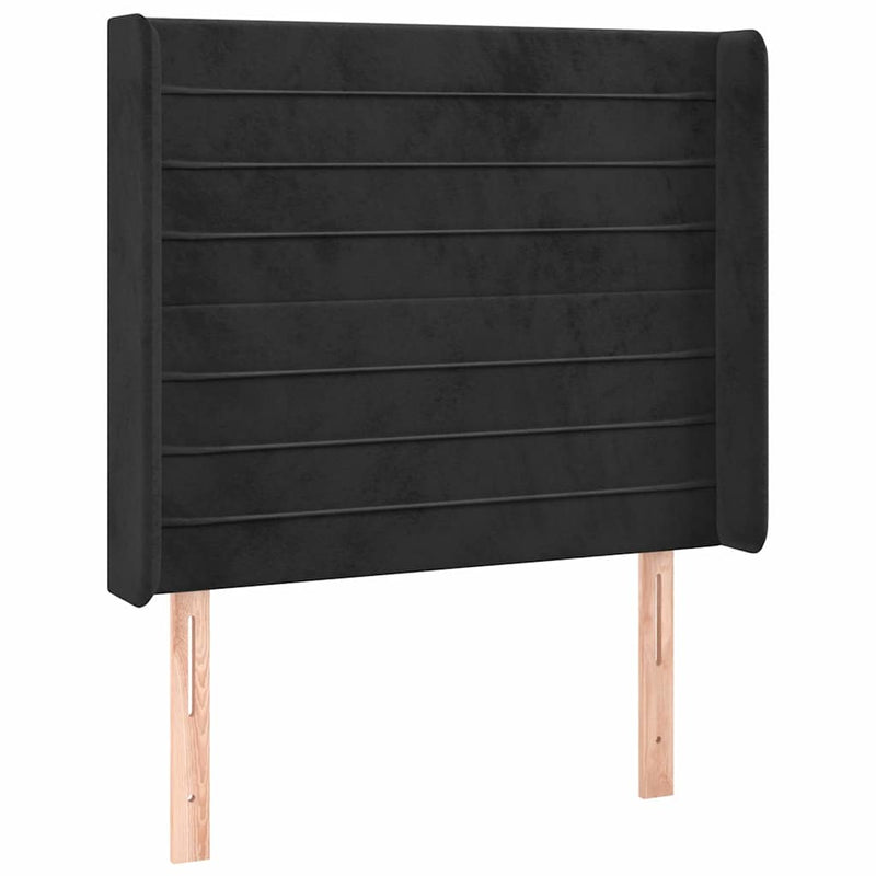 Tăblie de pat cu LED, negru, 93x16x118/128 cm, catifea