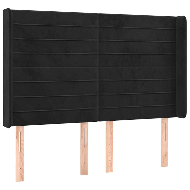 Tăblie de pat cu LED, negru, 147x16x118/128 cm, catifea