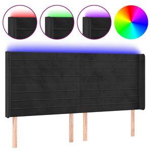 Tăblie de pat cu LED, negru, 163x16x118/128 cm, catifea