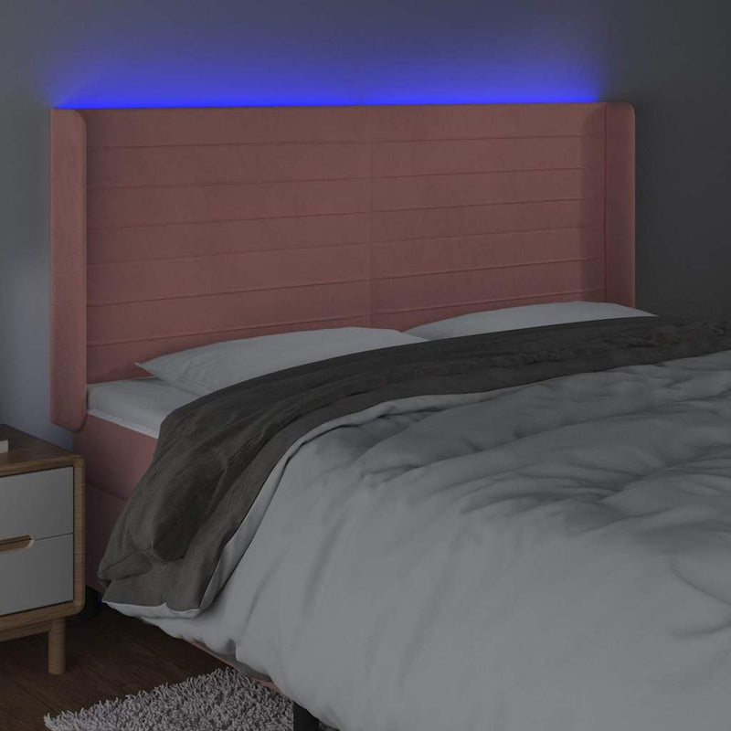 Tăblie de pat cu LED, roz, 183x16x118/128 cm, catifea