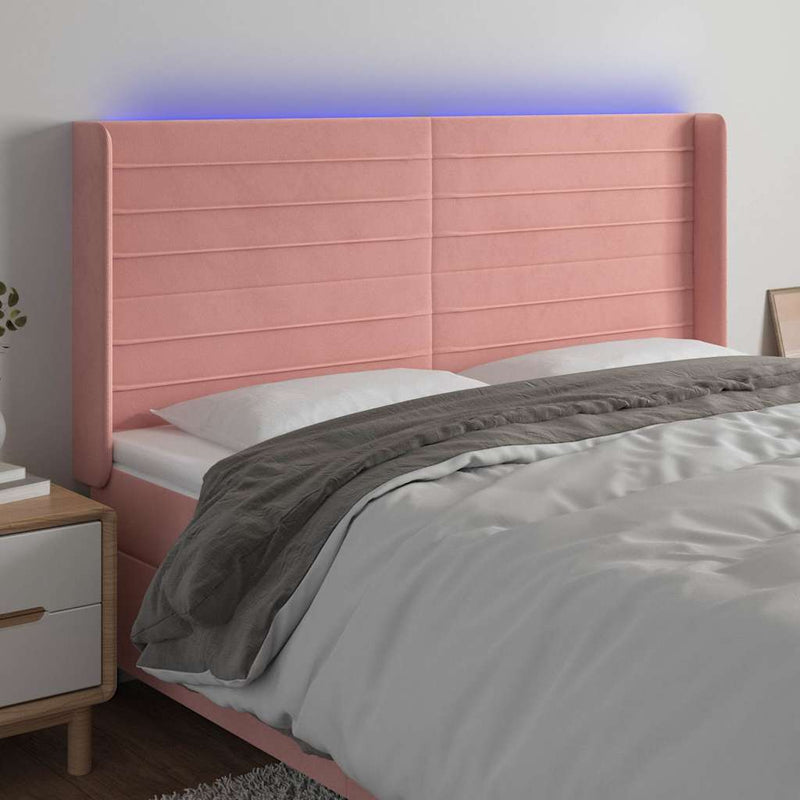 Tăblie de pat cu LED, roz, 183x16x118/128 cm, catifea