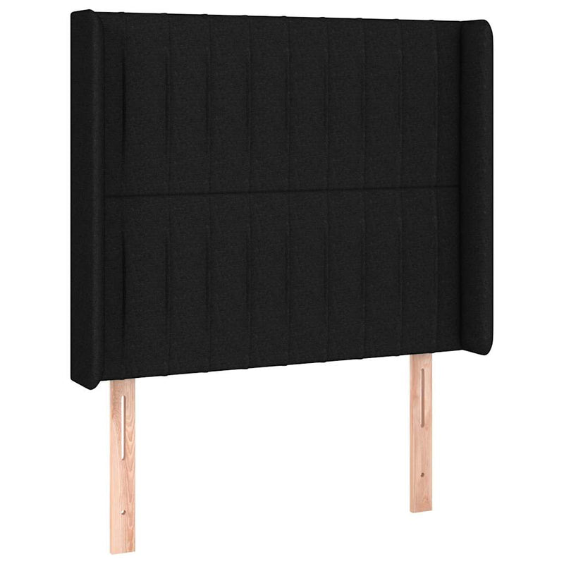 Tăblie de pat cu LED, negru, 83x16x118/128 cm, textil