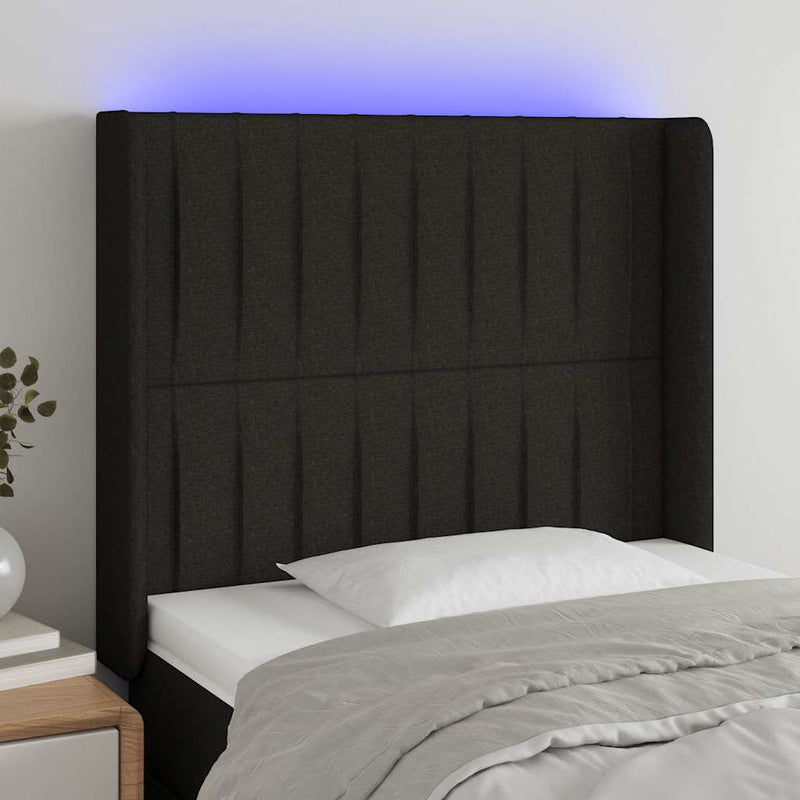 Tăblie de pat cu LED, negru, 93x16x118/128 cm, textil