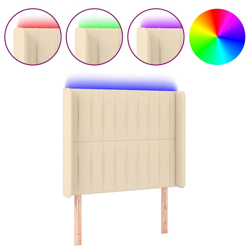 Tăblie de pat cu LED, crem, 103x16x118/128 cm, textil