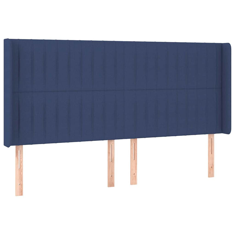 Tăblie de pat cu LED, albastru, 183x16x118/128 cm, textil