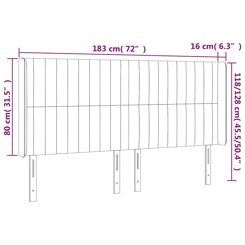 Tăblie de pat cu LED, albastru, 183x16x118/128 cm, textil