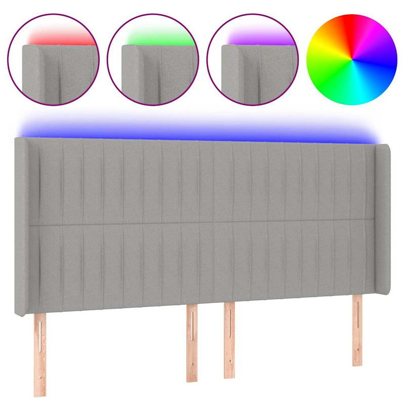 Tăblie de pat cu LED, gri deschis, 203x16x118/128 cm, textil