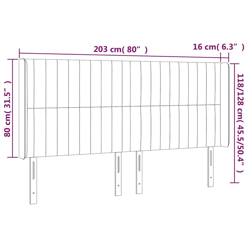 Tăblie de pat cu LED, negru, 203x16x118/128 cm, textil