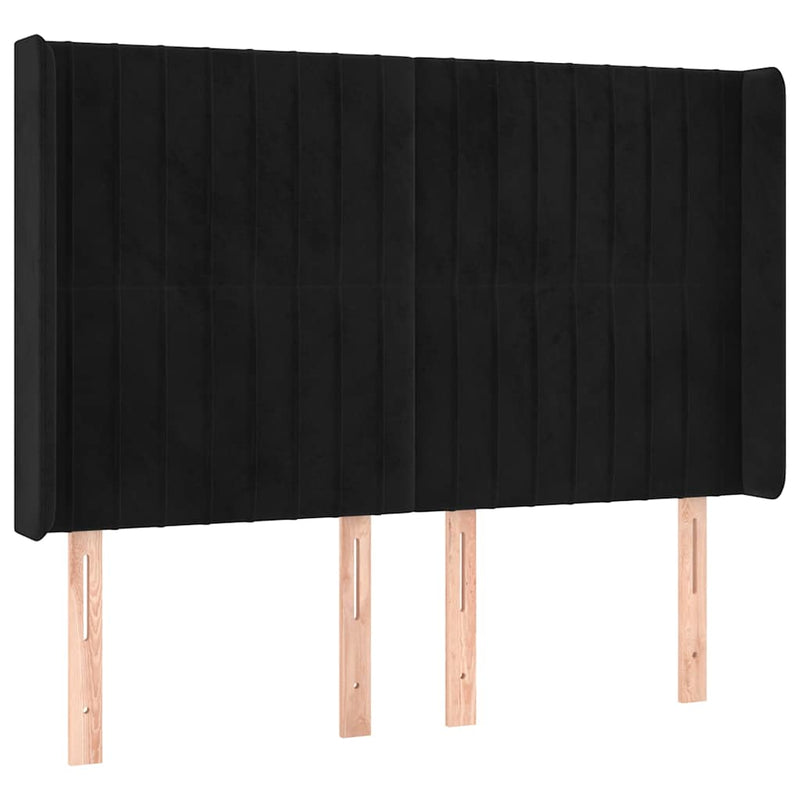 Tăblie de pat cu LED, negru, 147x16x118/128 cm, catifea