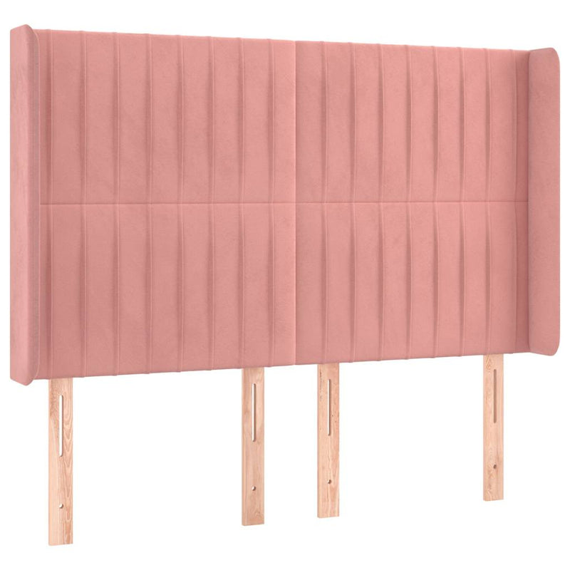 Tăblie de pat cu LED, roz, 147x16x118/128 cm, catifea