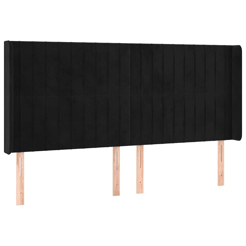 Tăblie de pat cu LED, negru, 163x16x118/128 cm, catifea