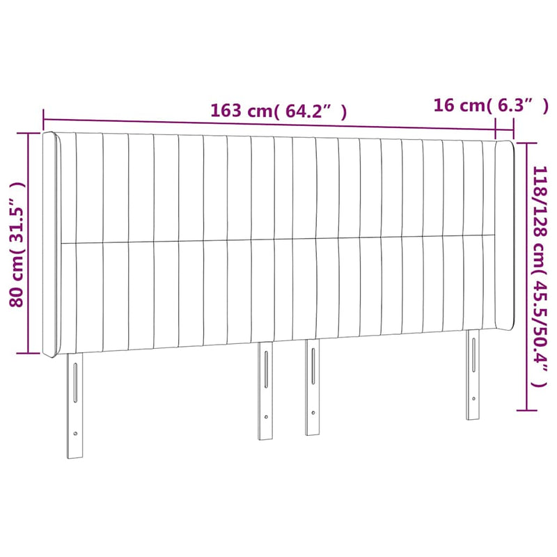 Tăblie de pat cu LED, negru, 163x16x118/128 cm, catifea