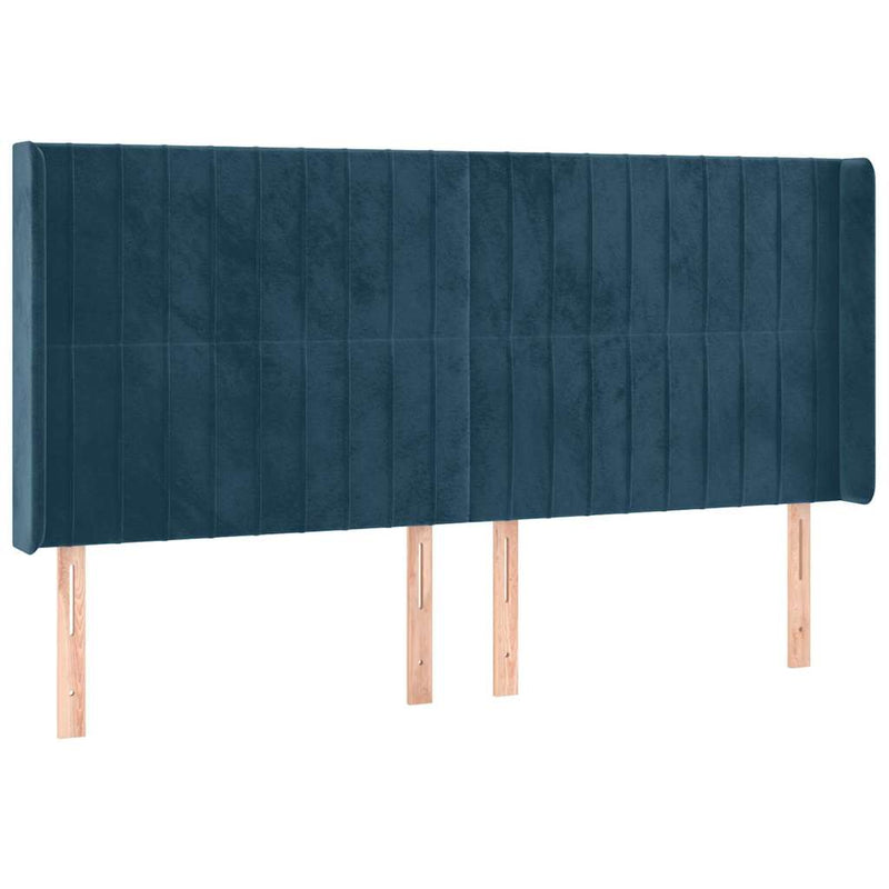 Tăblie de pat cu LED, albastru închis, 163x16x118/128cm catifea