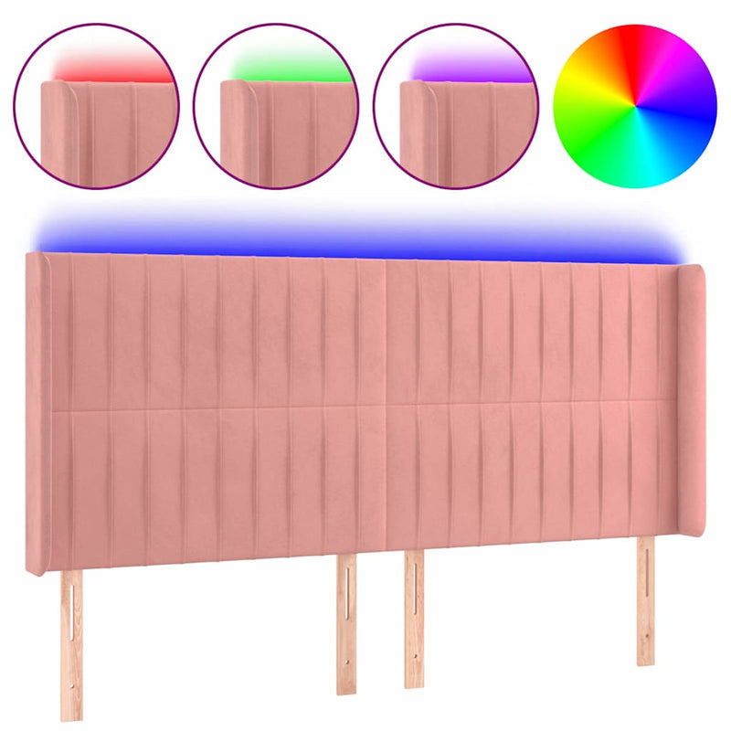 Tăblie de pat cu LED, roz, 163x16x118/128 cm, catifea