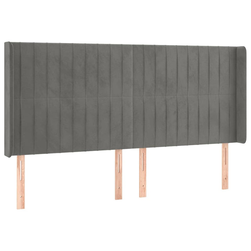 Tăblie de pat cu LED, gri deschis, 203x16x118/128 cm, catifea