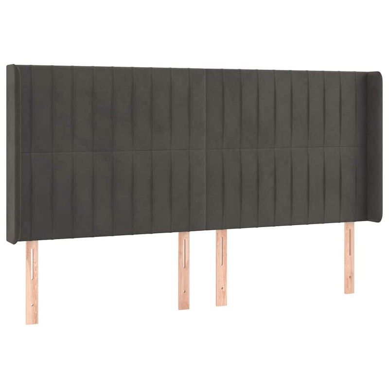 Tăblie de pat cu LED, gri închis, 203x16x118/128 cm, catifea