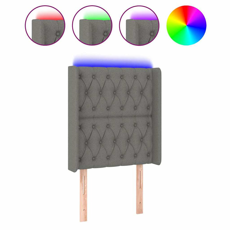 Tăblie de pat cu LED, gri închis, 83x16x118/128 cm, textil