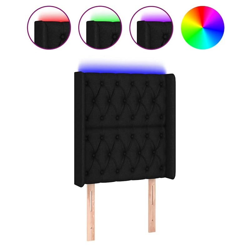 Tăblie de pat cu LED, negru, 83x16x118/128 cm, textil