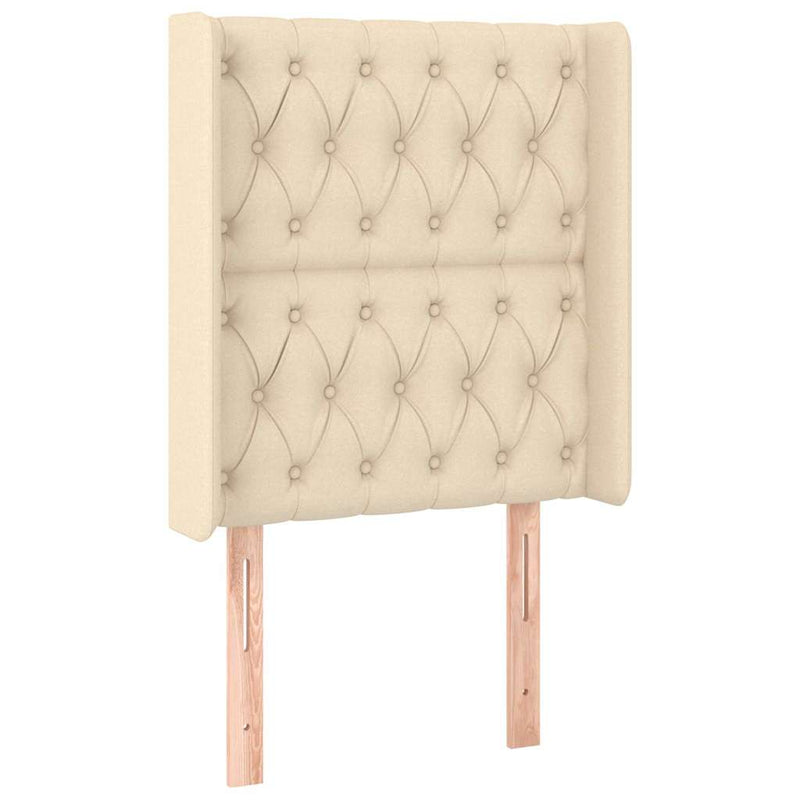 Tăblie de pat cu LED, crem, 83x16x118/128 cm, textil