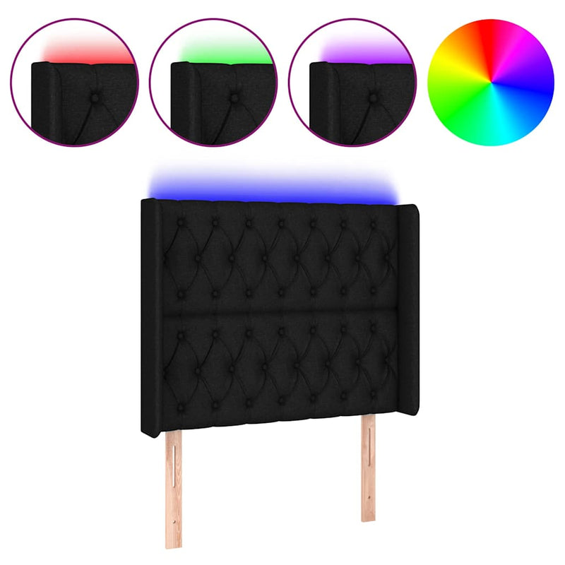 Tăblie de pat cu LED, negru, 93x16x118/128 cm, textil