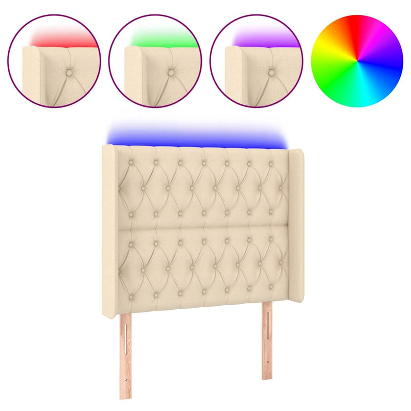 Tăblie de pat cu LED, crem, 93x16x118/128 cm, textil