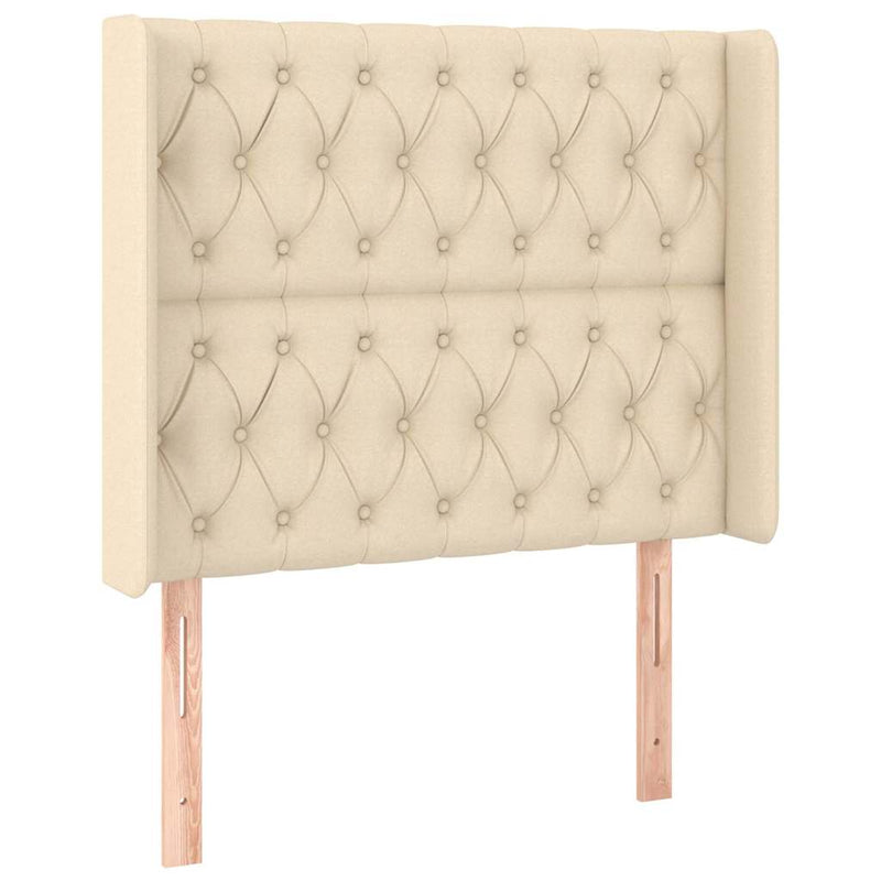 Tăblie de pat cu LED, crem, 93x16x118/128 cm, textil