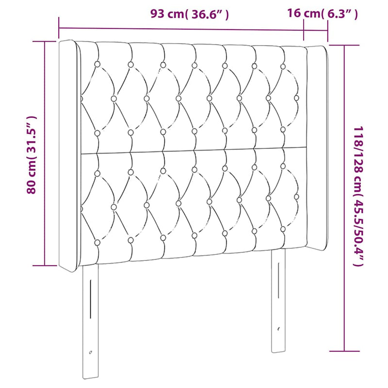 Tăblie de pat cu LED, albastru, 93x16x118/128 cm, textil