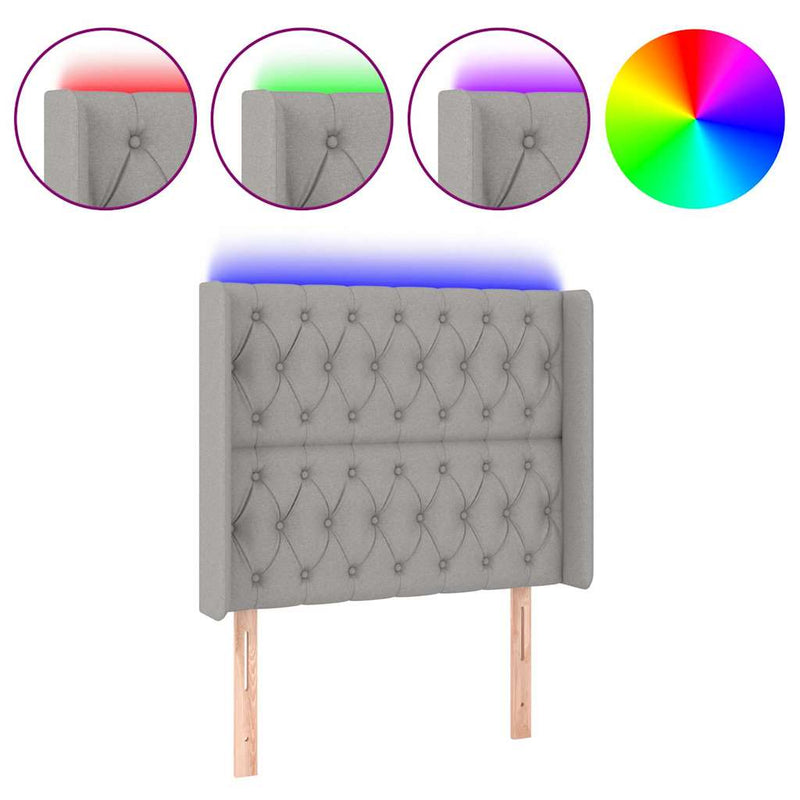 Tăblie de pat cu LED, gri deschis, 103x16x118/128 cm, textil