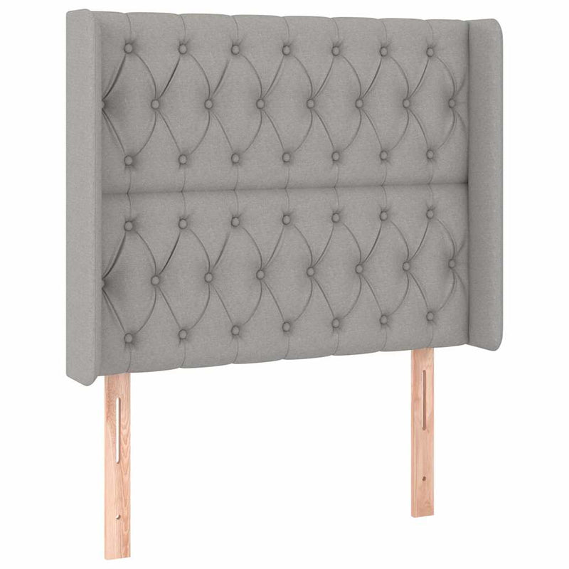 Tăblie de pat cu LED, gri deschis, 103x16x118/128 cm, textil
