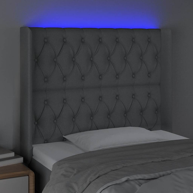 Tăblie de pat cu LED, gri deschis, 103x16x118/128 cm, textil