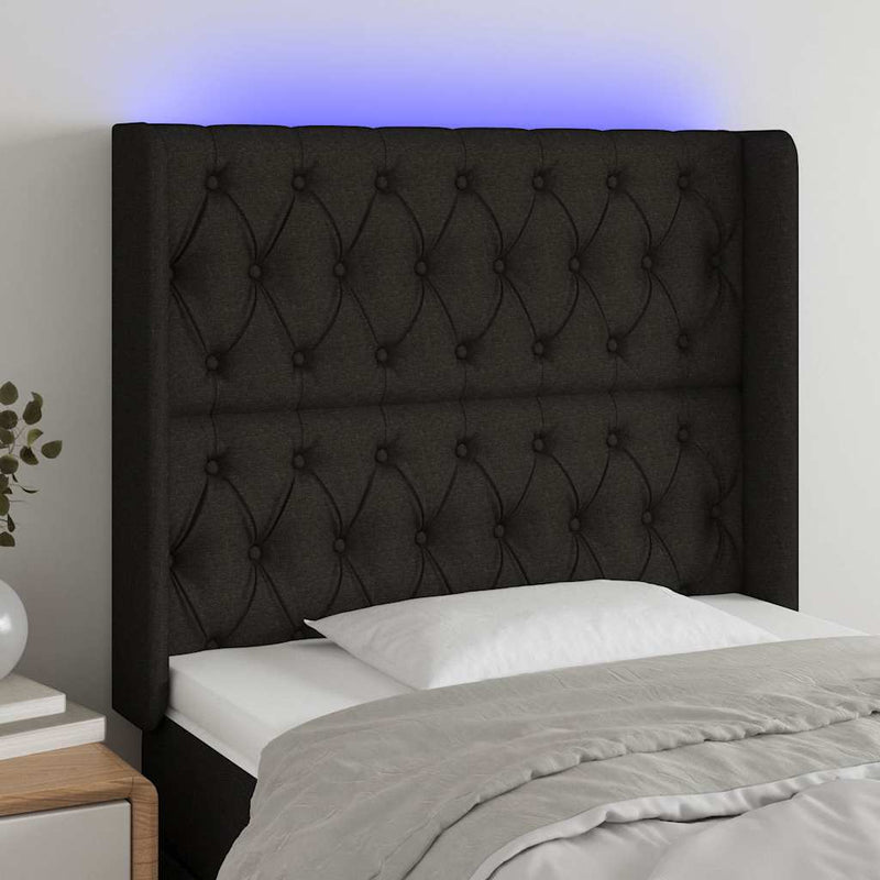 Tăblie de pat cu LED, negru, 103x16x118/128 cm, textil