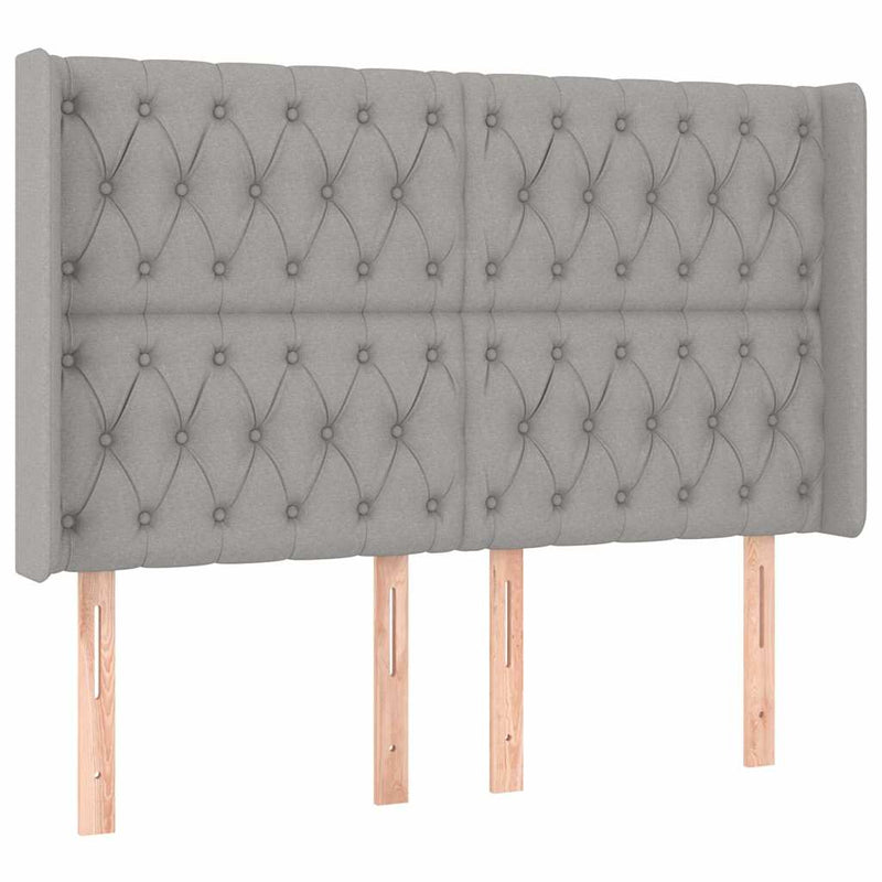 Tăblie de pat cu LED, gri deschis, 147x16x118/128 cm, textil