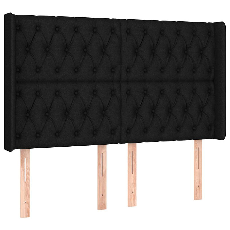 Tăblie de pat cu LED, negru, 147x16x118/128 cm, textil