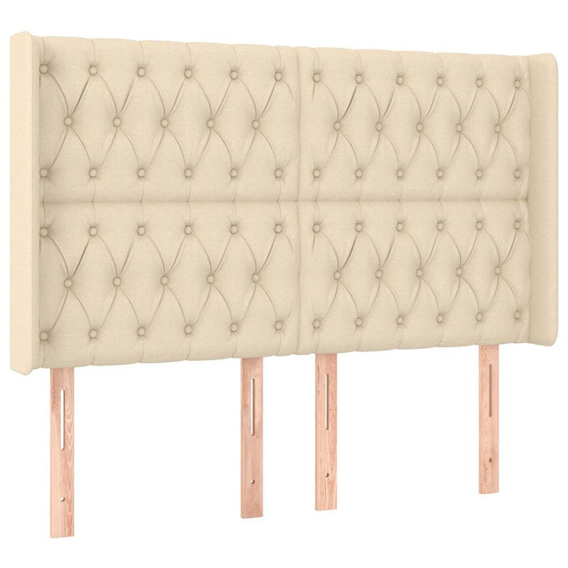 Tăblie de pat cu LED, crem, 147x16x118/128 cm, textil